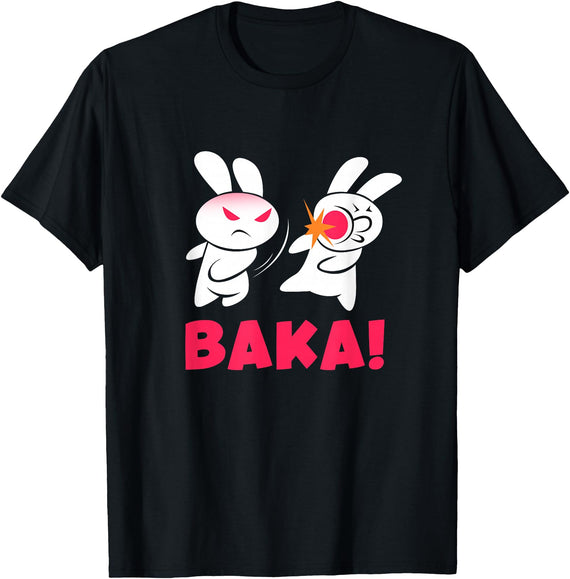 Baka Bunny Rabbit Slap Anime Japanese Kawaii T-Shirt in Black