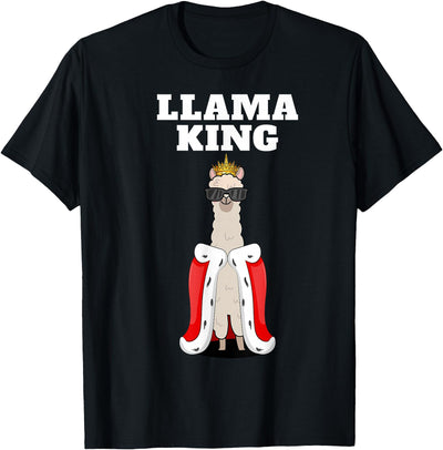 Mens Llama Shirts for Boys Llama King | Boys Llama Tshirt | Mens Llama T-Shirt, Black