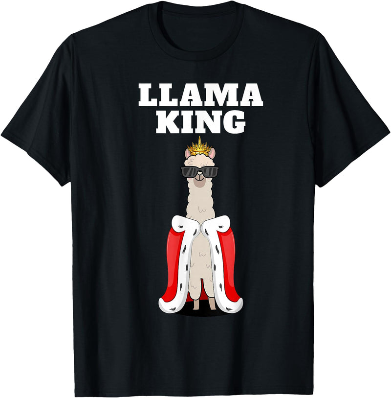 Mens Llama Shirts for Boys Llama King | Boys Llama Tshirt | Mens Llama T-Shirt, Black - Black