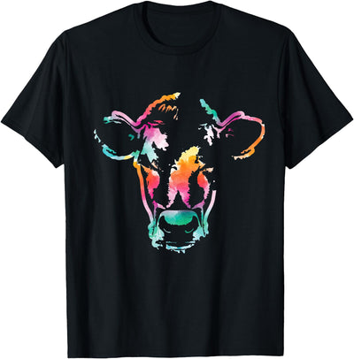 Rainbow Watercolor Cow Face Tee