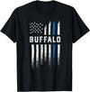 NYC Policeman American Flag Policewoman Thin Blue Line Heart Buffalo Police Officer New York Cops T-Shirt - Black
