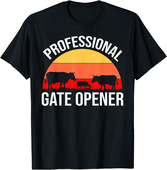Opener Cow Lover Gift Co. Professional Gate Opener Cow Apparel T-Shirt - Black