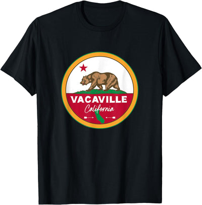 I Love Vacaville California CA Flag and Bear Badge T-Shirt