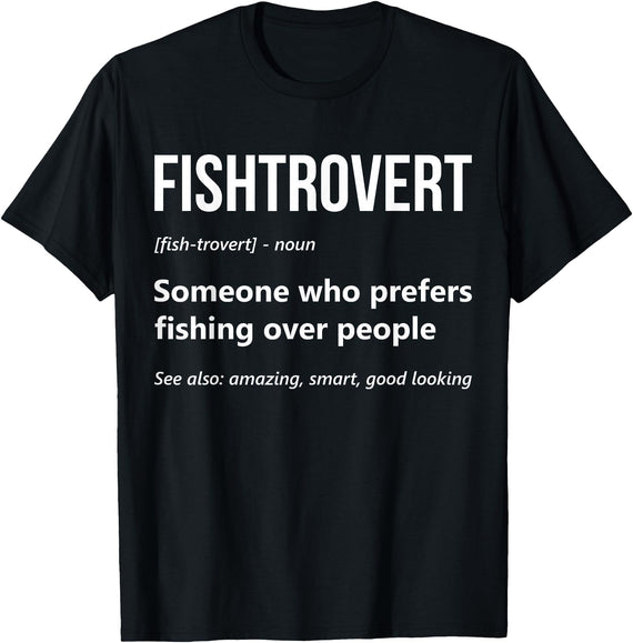 Fishing Enthusiast Designs by A Bass Fishing Lover Fisherman Angler Fishtrovert Definition Funny Fishing Lover T-Shirt - Black