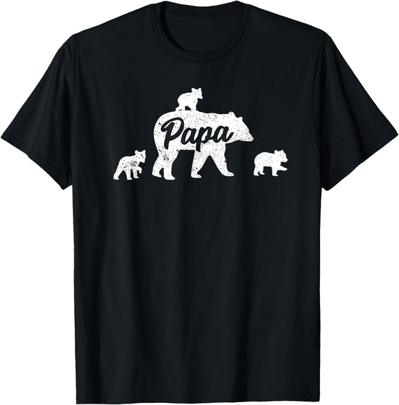 Matching Bear Family Shirt Apparel Vintage Papa Bear 3 Cubs Father's Day T-Shirt - Black