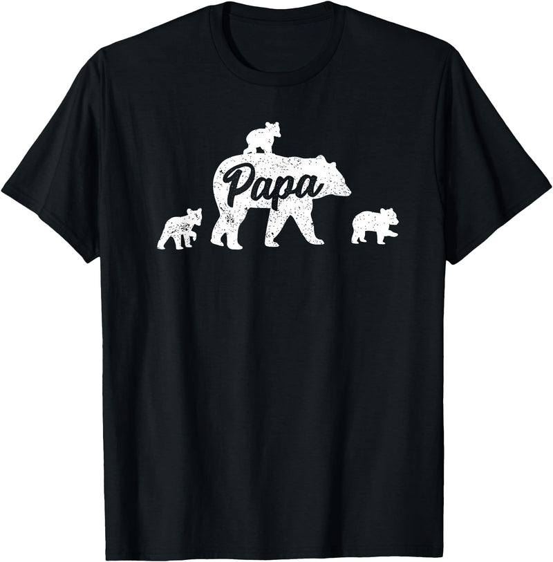 Matching Bear Family Shirt Apparel Vintage Papa Bear 3 Cubs Father's Day T-Shirt - Black