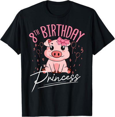 Pig 8th Birthday Princess Farm Party Hog Farmer Barnyard T-Shirt