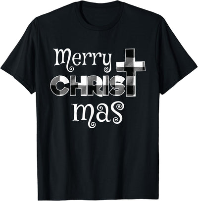 Cow Merry Christmas White Buffalo Plaid T-Shirt
