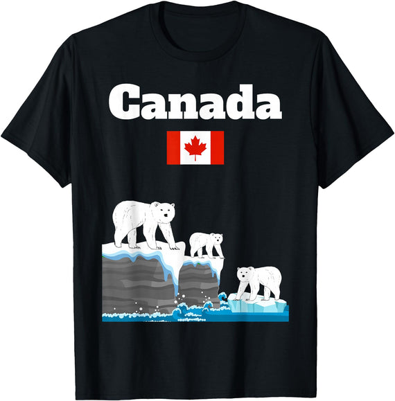 Canada Polar bears lover trip souvenir Canadian Polar Bears Spotting Souvenir Canada Flag T-Shirt - Black
