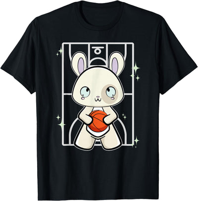 Kawaii Bunny Playing Basketball on Court T-Shirt