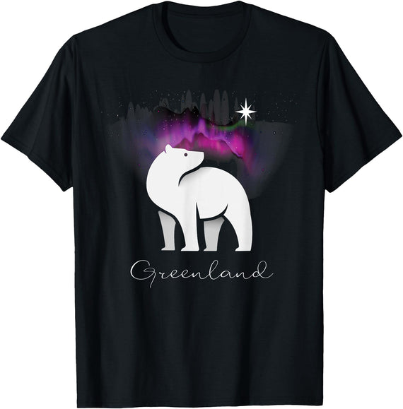 Aurora Borealis Greenland Souvenir Gifts by PLOLDS Greenland Northern Lights Arctic Polar Bear Souvenir T-Shirt - As Pictured
