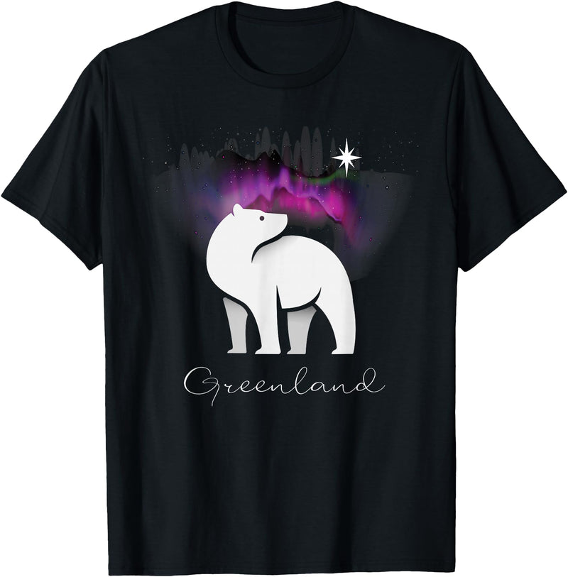 Aurora Borealis Greenland Souvenir Gifts by PLOLDS Greenland Northern Lights Arctic Polar Bear Souvenir T-Shirt - As Pictured