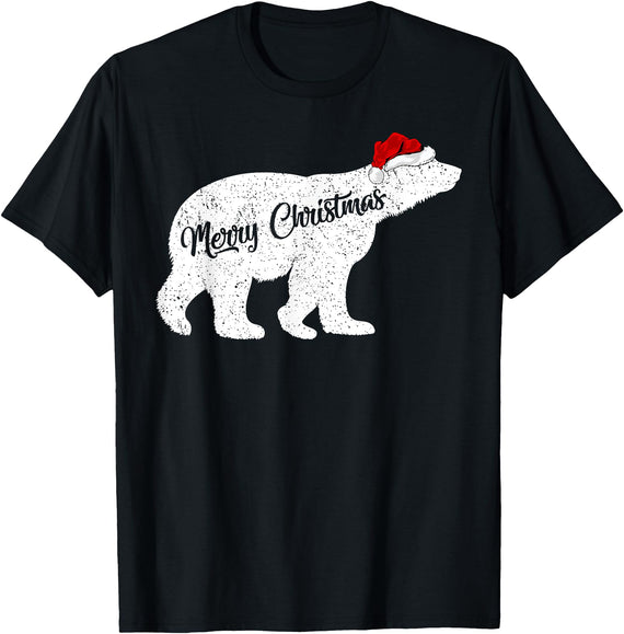 Matching Santa Polar Bear Christmas Gifts Polar Bear Animal Lover Xmas Santa Hat Polar Bear Christmas T-Shirt - Black