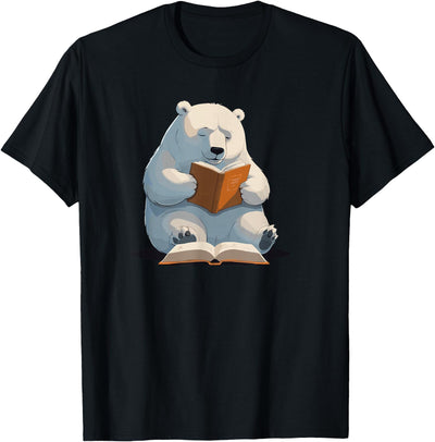 Book Lovers Polar Bear reading Books Cute Polar Bear is reading a Book, Reading Polar Bear T-Shirt