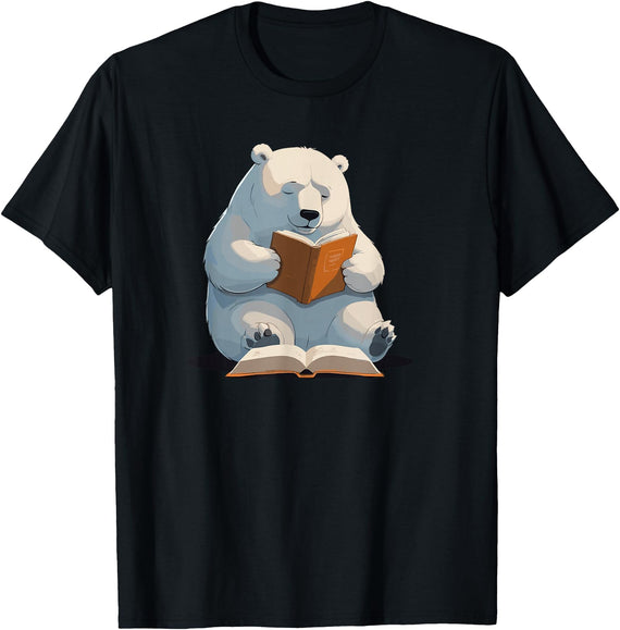 Book Lovers Polar Bear reading Books Cute Polar Bear is reading a Book, Reading Polar Bear T-Shirt - Black
