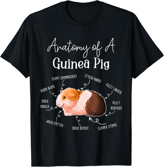 Cute & Funny Guinea Pig Gifts For Women Men Kids x Anatomy Of A Guinea Pig T-Shirt - Black, Small - Black