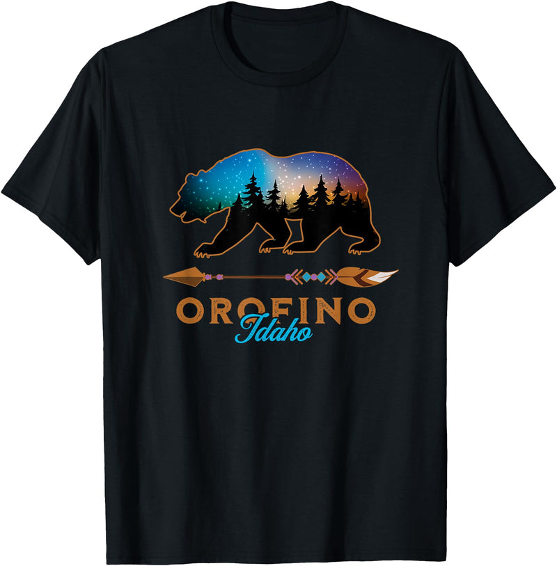 KAEDAM Graphic Art: Orofino Idaho Gifts Orofino Idaho Bear Starry Night Sky Forest Novelty Souvenir T-Shirt - Black