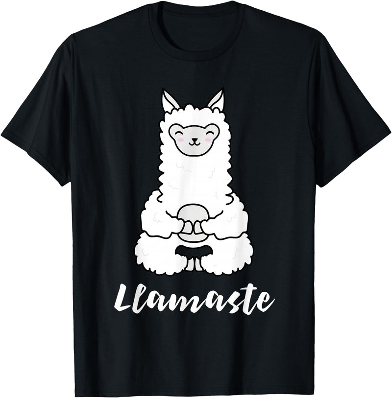 Cute Yoga Shirts - Llamaste Llamaste - Cute Yoga Lovers Gift, Adorable Llama Fitness T-Shirt - Black