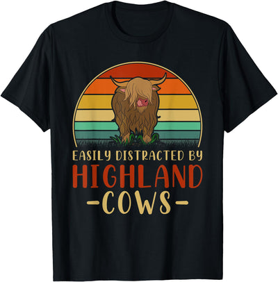 Funny Farming Farmer Gift Easily Distracted by Highland Cow T-Shirt