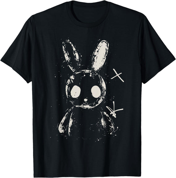 Creepy Cute Bunny Rabbit Alt Goth Grunge Horror Aesthetic T-Shirt in Black
