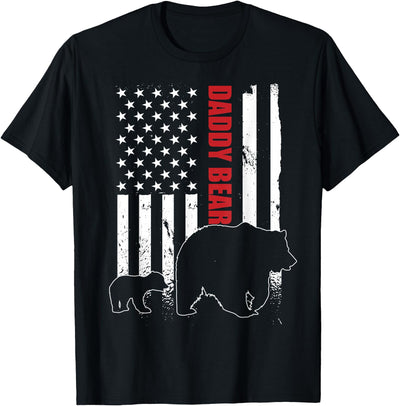 Daddy Bear with cub American Flag Papa Bear Father's Day T-Shirt