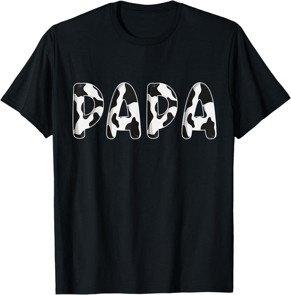 Cow Pattern Print Family Matching Birthday Shirts Cow Papa Birthday Family Matching Fathers Day Boy Girl Farm T-Shirt - Black