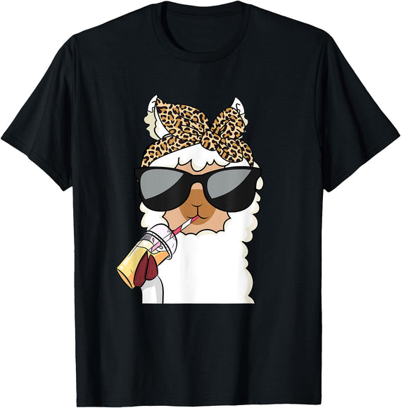 Cute Alpaca Llama Lover Llama Leopard Girls Women Alpaca Lover T-Shirt - Black