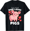 Motion Designs - Farm Animals Just A Girl Who Loves Pigs - Cute Girls Piggy T-Shirt - Black