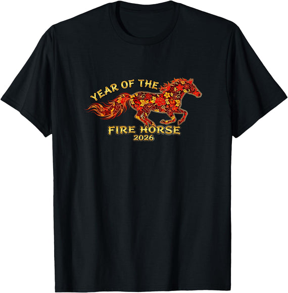 Lunar New Year 2026 Fire Horse Apparel Chinese Zodiac Lunar Year of the Fire Horse 2026 T-Shirt - Black