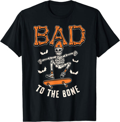 Bad to The Bone Skeleton Funny Skateboard Toddler Halloween T-Shirt