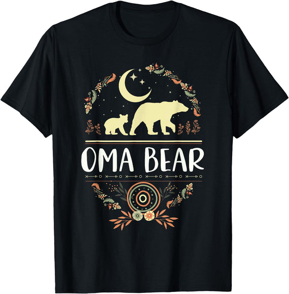 Matching Family Grandma Bear Boho by Foxio Grandma Bear Floral Family Fun Boho Bear T-Shirt - Black