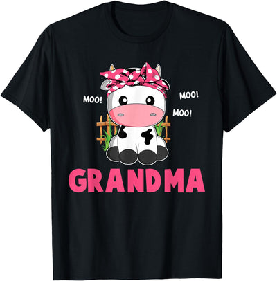 Funny Grandma Cow Cute Cow Farmer Birthday Matching Family T-Shirt