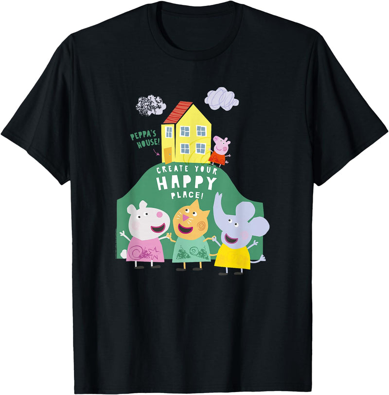 Peppa Pig Peppa's House Create Your Happy Place Group Shot T-Shirt - Black
