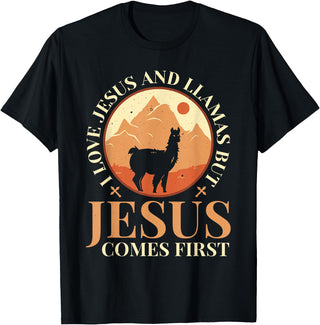 Funny Llamas Saying Protestant Bible Christ God Llamas Lover Christian Religion Faith Jesus Catholic T-Shirt - Black