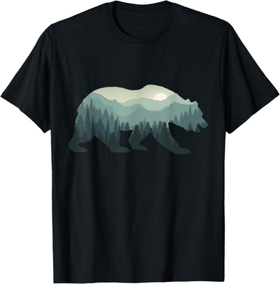 Misty Forest Bear Silhouette Wildlife Nature Lover T-Shirt