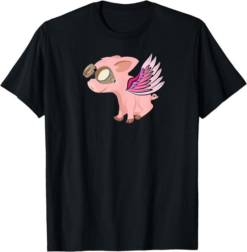 RWS235 When Pigs Fly, Flying Pig T-shirt T-Shirt - Black