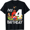 Swanky Bazaar Birthday Designs 4th Birthday Farm Birthday Train Party Cow Pig Horse Chicken T-Shirt - Black