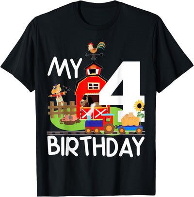 4th Farm Birthday Train T-Shirt