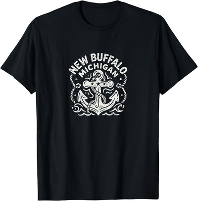 Cow New Buffalo Michigan Cute Anchor Nautical Boating T-Shirt