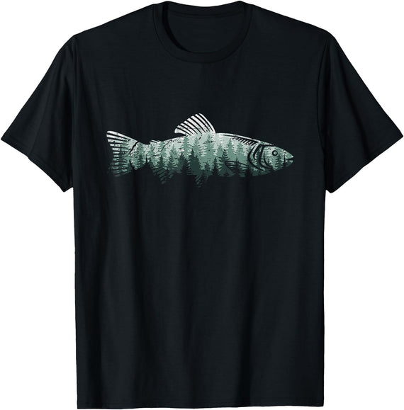 Mountain Nature Wildlife Forest Gifts Fisherman Forest Nature Outdoor Wildlife Trout Fly Fishing T-Shirt - Black