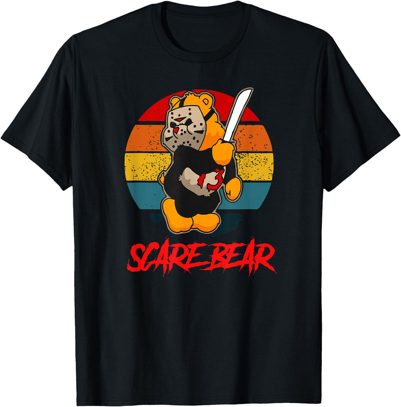 Funny Halloween Bear Gifts Scare Bear Horror Bear With Knife Spooky Halloween T-Shirt - Black