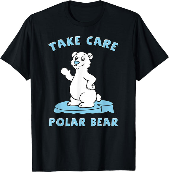 Bear Hugs Apparel Take Care Polar Bear Cute Cartoon Design T-Shirt - Black