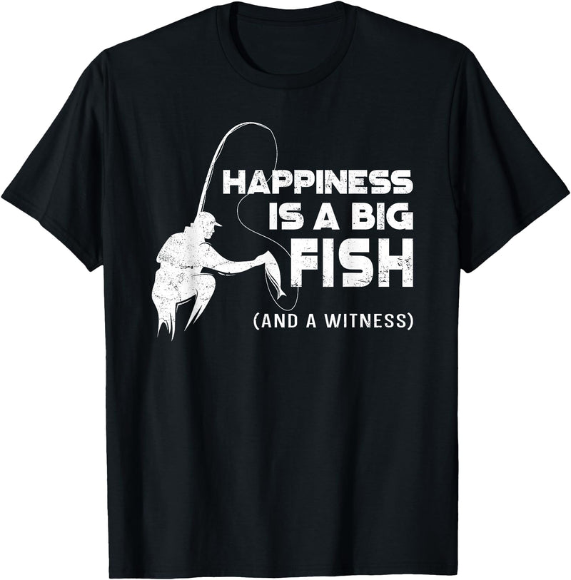 Fishing Fisherman Fisher DA0 Fishing Vintage Happiness Is A Big Fish And A Witness T-Shirt - Black