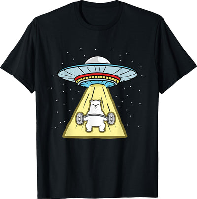 Polar Bear Weightlifting UFO Abduction T-Shirt