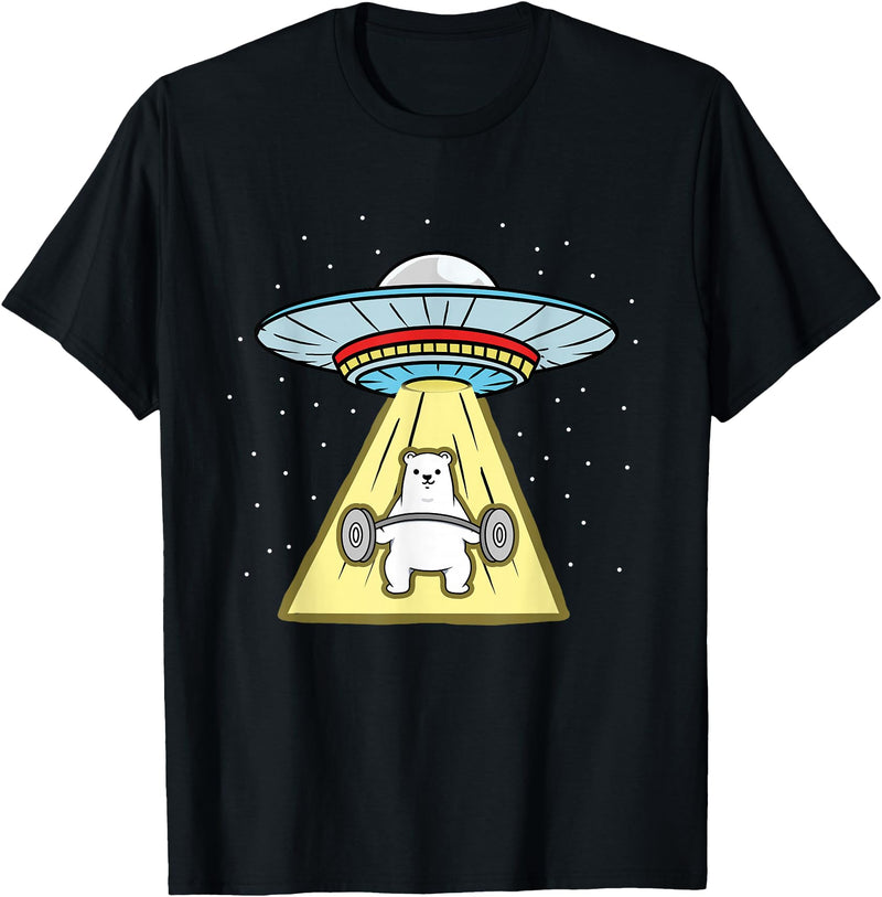Hiking Lover Design Polar Bear Weightlifting UFO Abduction T-Shirt - Black