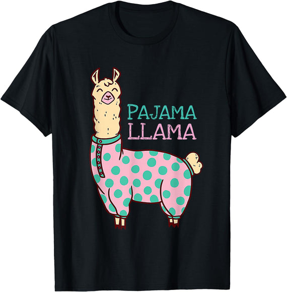 Cool Llama lovers Pyjama day Pajama Llama Cute Llama Pajama Alpaca Kids Women Girl T-Shirt - Black
