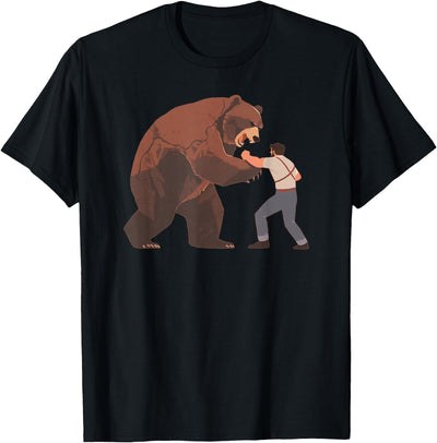 Bear Challenge - Funny Man Against Wild Bear Fighting T-Shirt