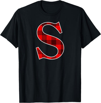 Cow Buffalo Plaid Forever Monogram Letter's Matching Holiday T-Shirt