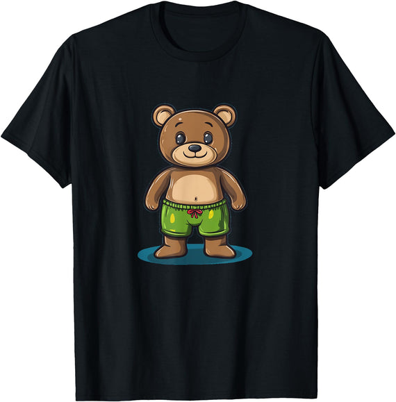 Teddy Bear swim trunks Cool Swim Trunks Teddy Bear Costume for Boys and Girls T-Shirt - Black