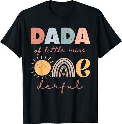 Funny Rainbow 1st Birthday Girl Matching Dada of Little Miss Onederful First Birthday Boho Rainbow T-Shirt